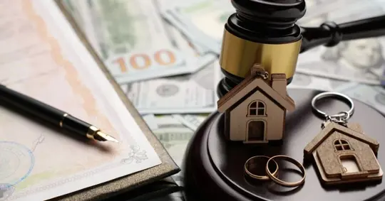property division documents and a gavel